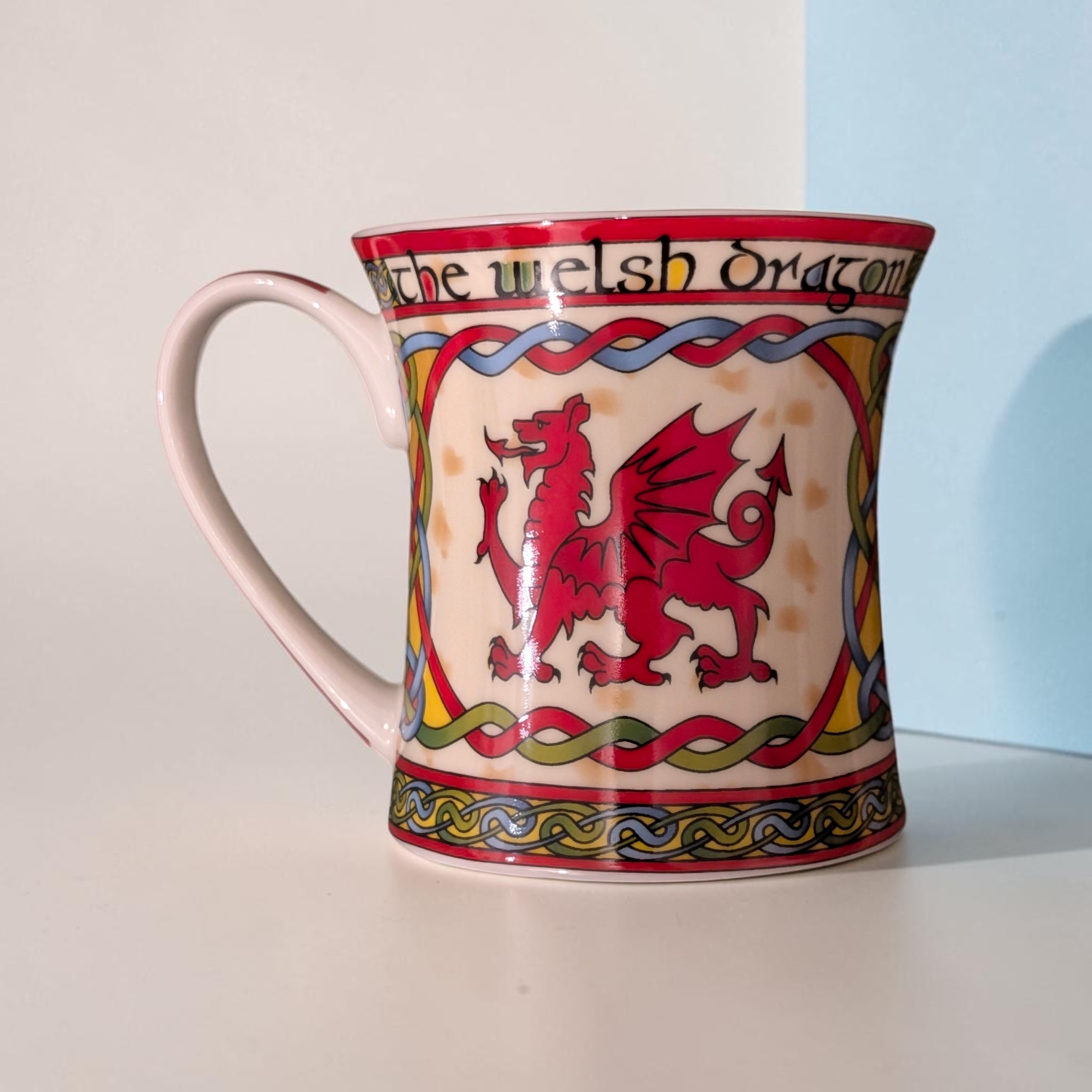 Welsh Dragon Souvenir Mug - Clara Welsh Weave Celtic Knot Fine China